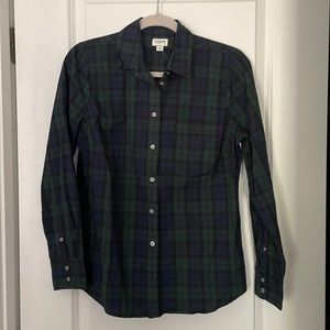 J Crew NWT Black Watch Plaid cotton poplin petite L signature bk576 women shirt